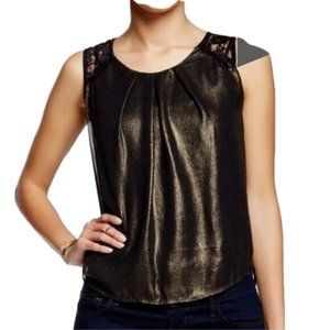 ASTR Blouse Gold Metallic Black Top